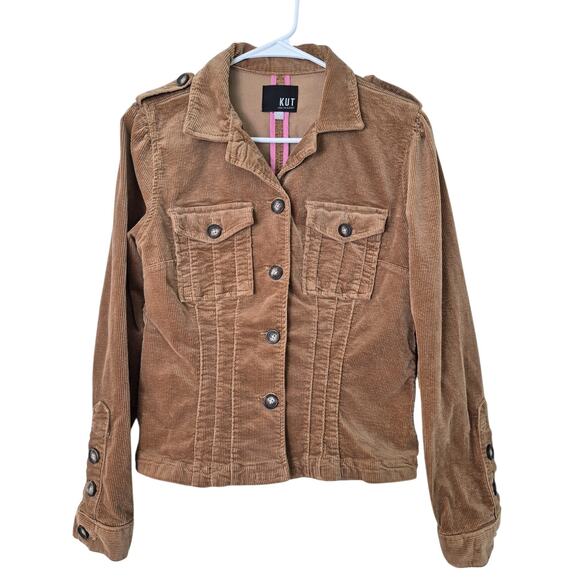 Kut From The Kloth Kyra Jacket Corduroy Size Med Junior Brown Button Pockets - Picture 1 of 10